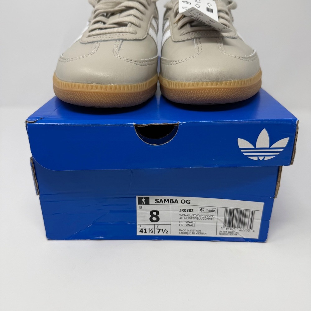 Adidas Samba OG Wonder Taupe White Gum Leather Sneakers JR0883 Mens 8 NEW - Picture 4 of 9